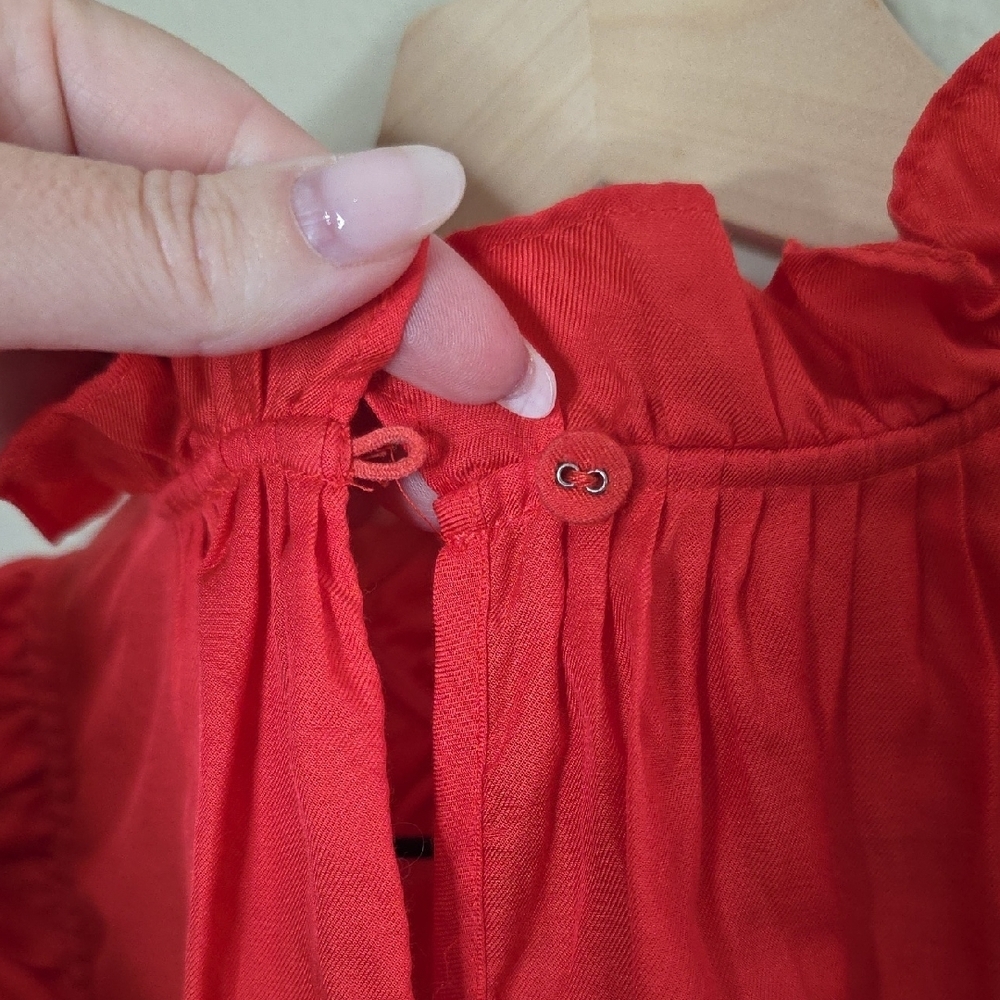 Marie Oliver Red Silk Cotton Ruffle Neck Tank Blouse Feminine Romantic Small - Picture 7 of 9